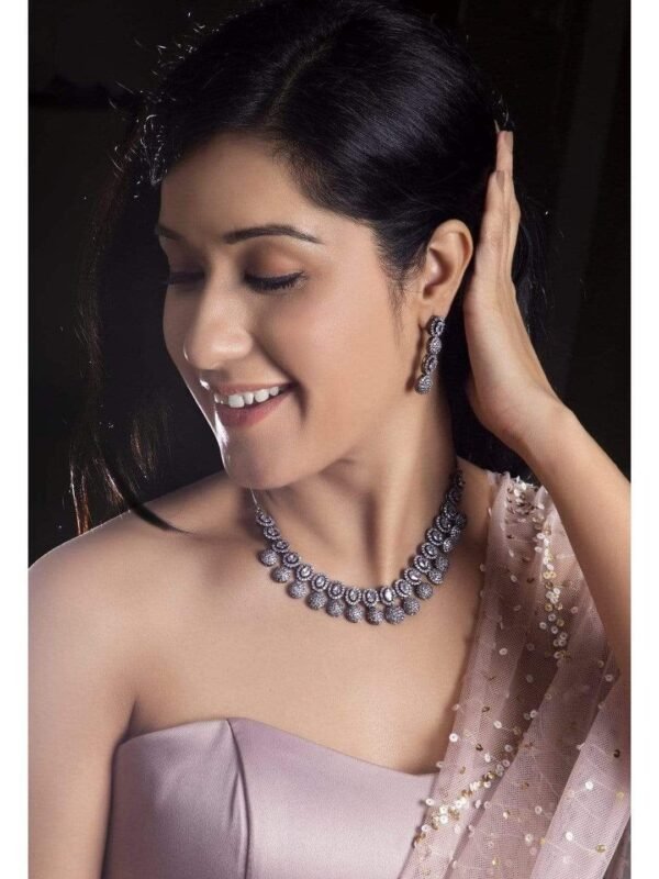 Shineva Silver Plated Hand Crafted Enchanting CZ Studded Necklace Set