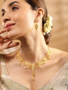 Shineva 22K Gold-Plated Multi-Strand Necklace Set with Leaf Motifs