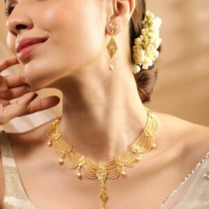 Shineva 22K Gold-Plated Multi-Strand Necklace Set with Leaf Motifs