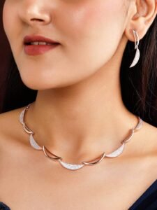 Shineva Rose Gold Plated Zirconia Stone Studded Handcrafted Necklace Set.